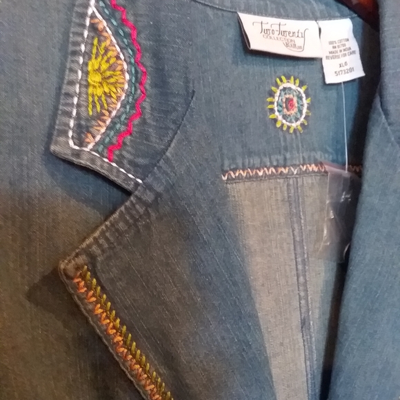 Denuim Jean Embroidered  Jacket Blazer Southwest - Picture 4 of 8